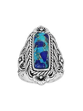 Blue Turquoise And Lapis Lazuli Sterling Silver Statement Ring Size 7